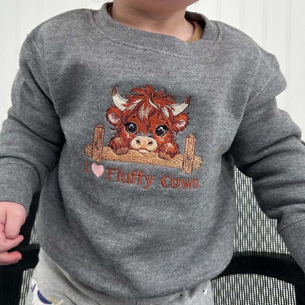 Highland Cow I Love Fluffy Cows TODDLER Unisex Sweatshirt Embroidered Crewneck
